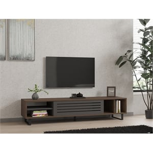 Maklaine Industrial TV Stand with Storage in Walnut and Anthracite