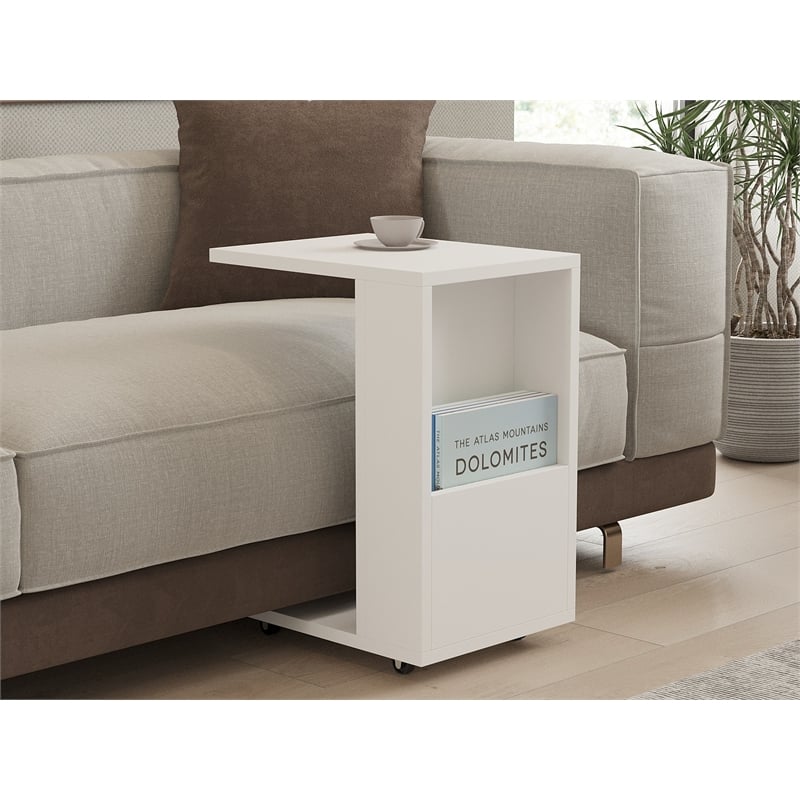 Maklaine Compact Scandinavian Side Table with Sleek Design in White