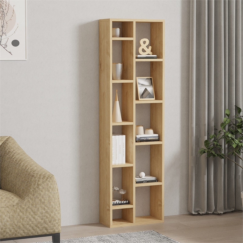 Maklaine Tall Bookshelf with Numerous Shelves in Sapphire Oak