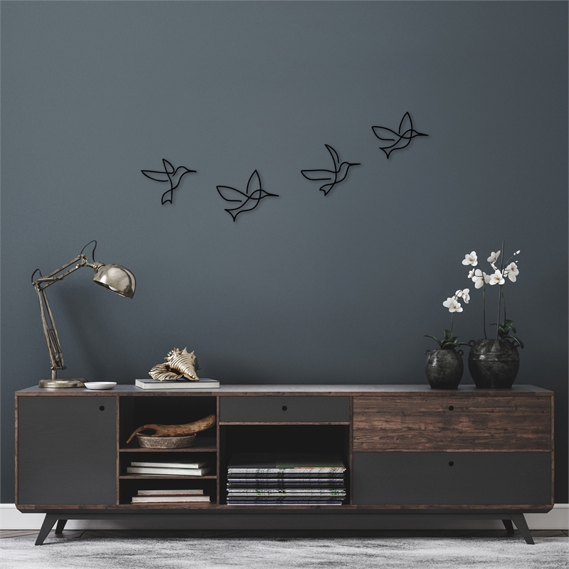 Maklaine Multi-Piece Birds Decorative Metal Wall Accessory in Black