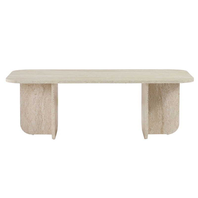 Maklaine Modern Coffee Table with Sturdy Build in Travertine