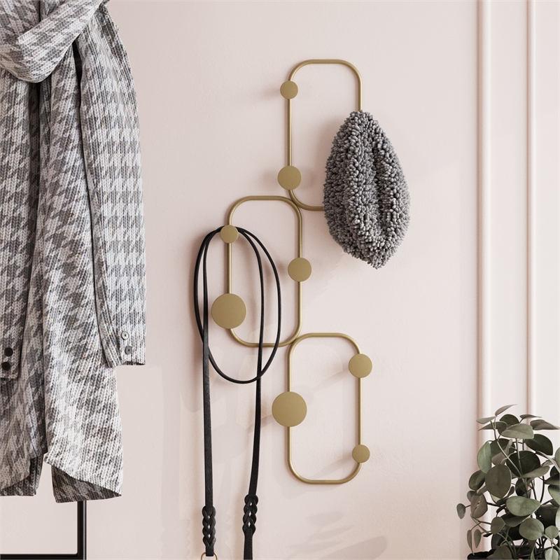 Maklaine Metal Wall Hook Rail for Coats and Scarves and Keys in Gold