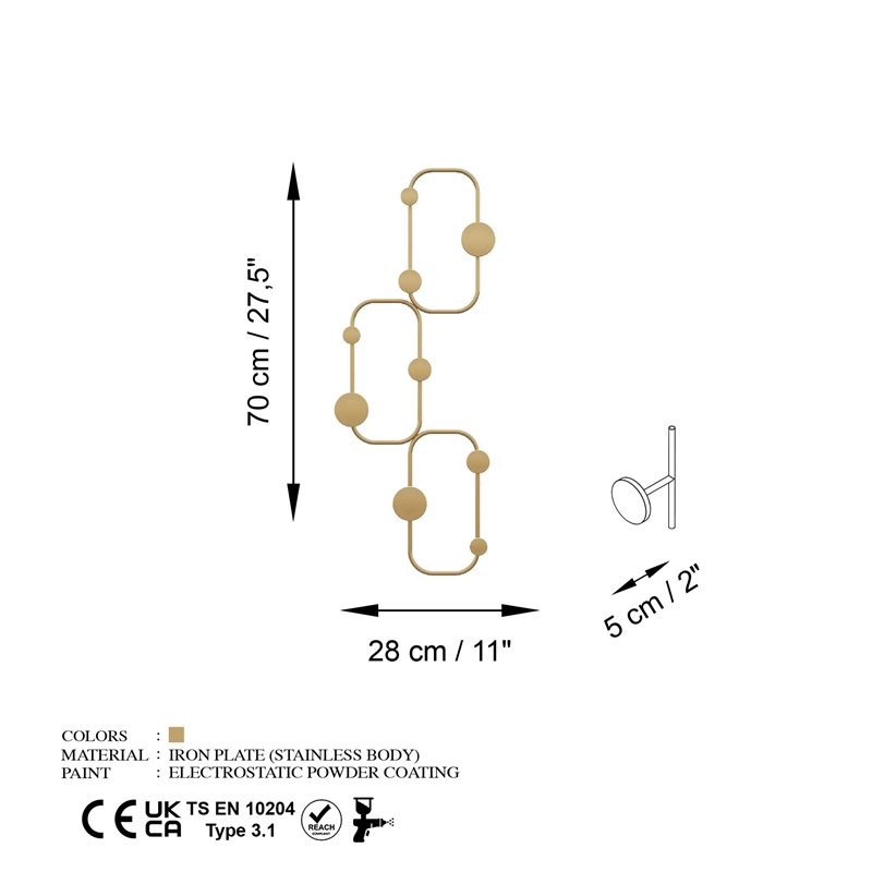 Maklaine Metal Wall Hook Rail for Coats and Scarves and Keys in Gold