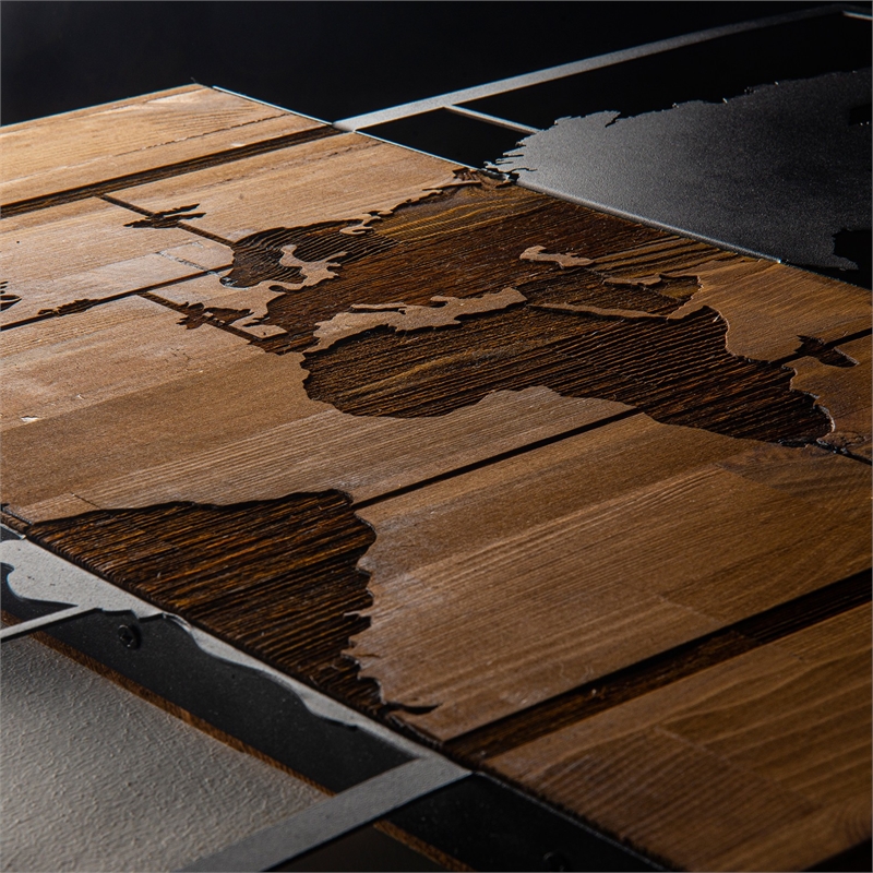 Maklaine World Map Decorative Wooden Wall Accessory in Black and Walnut