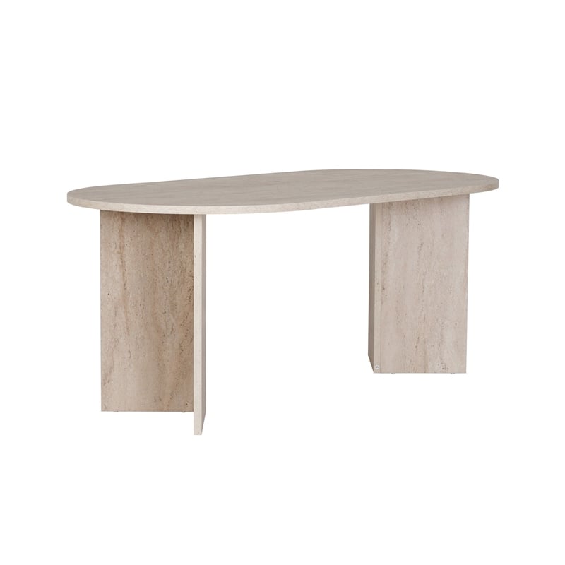 Maklaine Rectangular Dining Table with Marble Look in Travertine