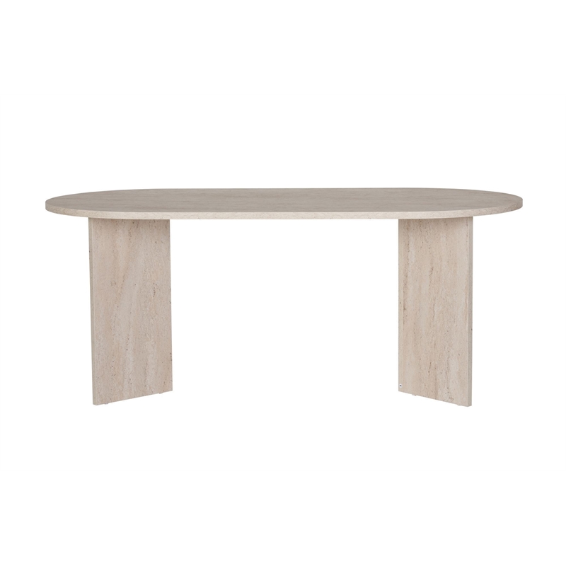 Maklaine Rectangular Dining Table with Marble Look in Travertine