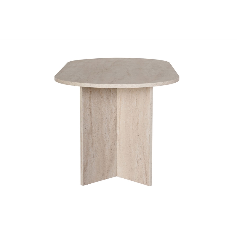 Maklaine Rectangular Dining Table with Marble Look in Travertine
