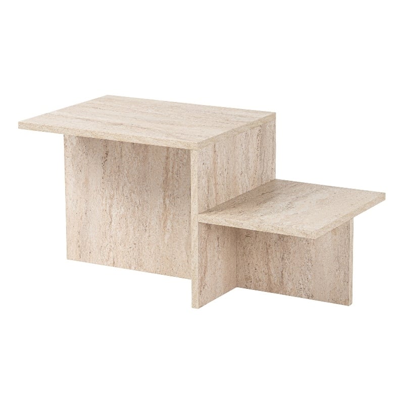 Maklaine Rectangular Coffee Table with Marble Look in Travertine