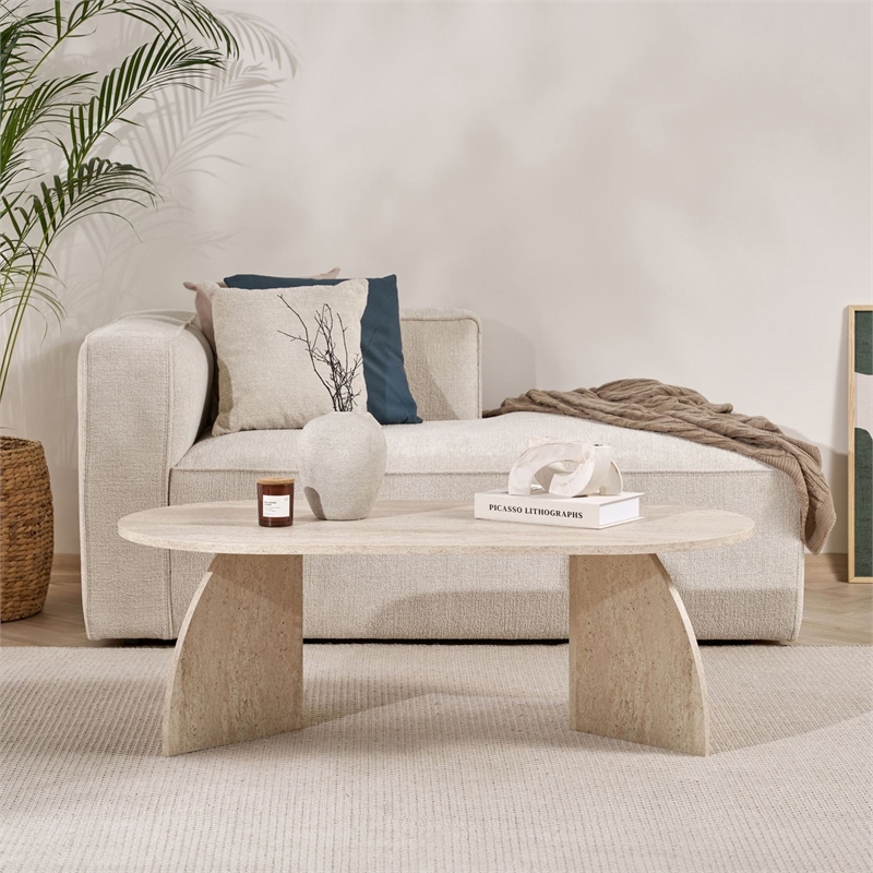 Maklaine Rectangular Coffee Table with Sturdy Build in Travertine