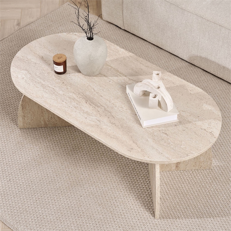 Maklaine Rectangular Coffee Table with Sturdy Build in Travertine