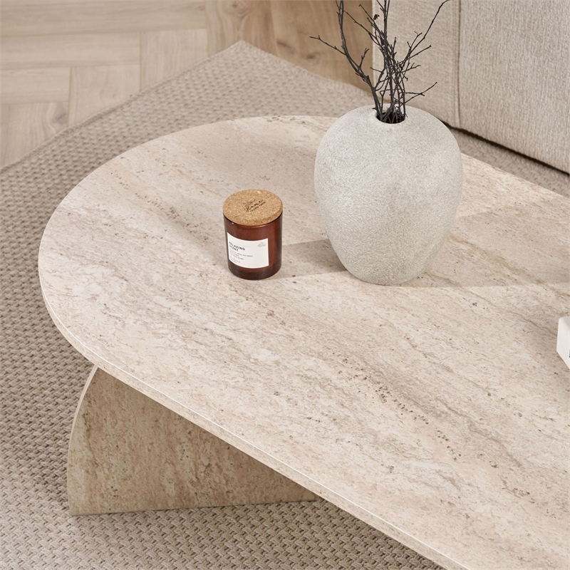 Maklaine Rectangular Coffee Table with Sturdy Build in Travertine