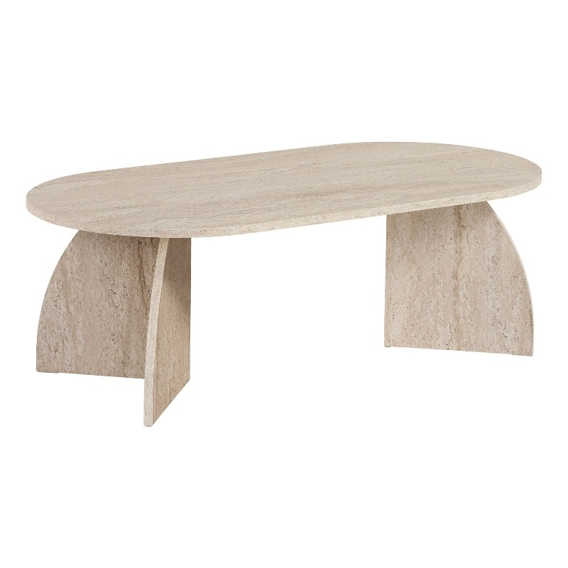 Maklaine Rectangular Coffee Table with Sturdy Build in Travertine