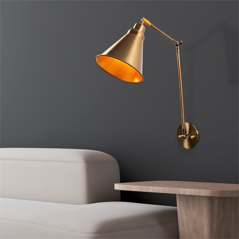 Maklaine Modern Vintage Metal Wall Lamp with E27 Socket in Brass