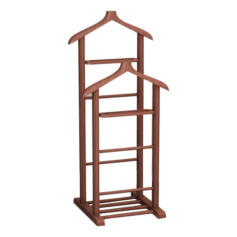 Maklaine Beech Wood Double Valet Stand for Coats and Bags in Walnut