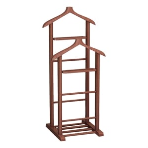 Maklaine Beech Wood Double Valet Stand for Coats and Bags in Walnut