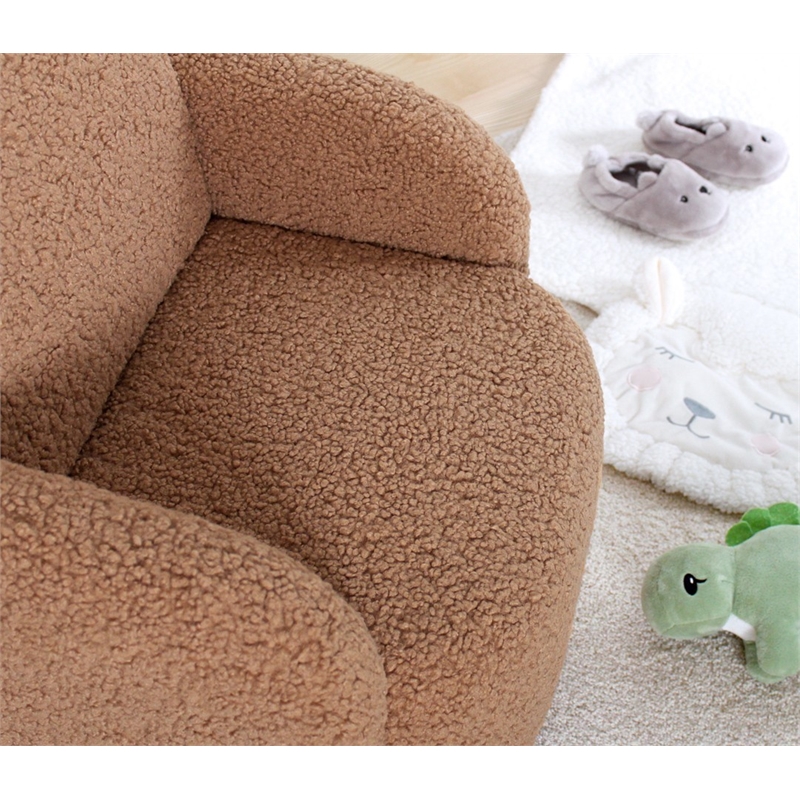 Maklaine Kid's Wing Chair with Faux Fur and Wooden Legs in Coffee
