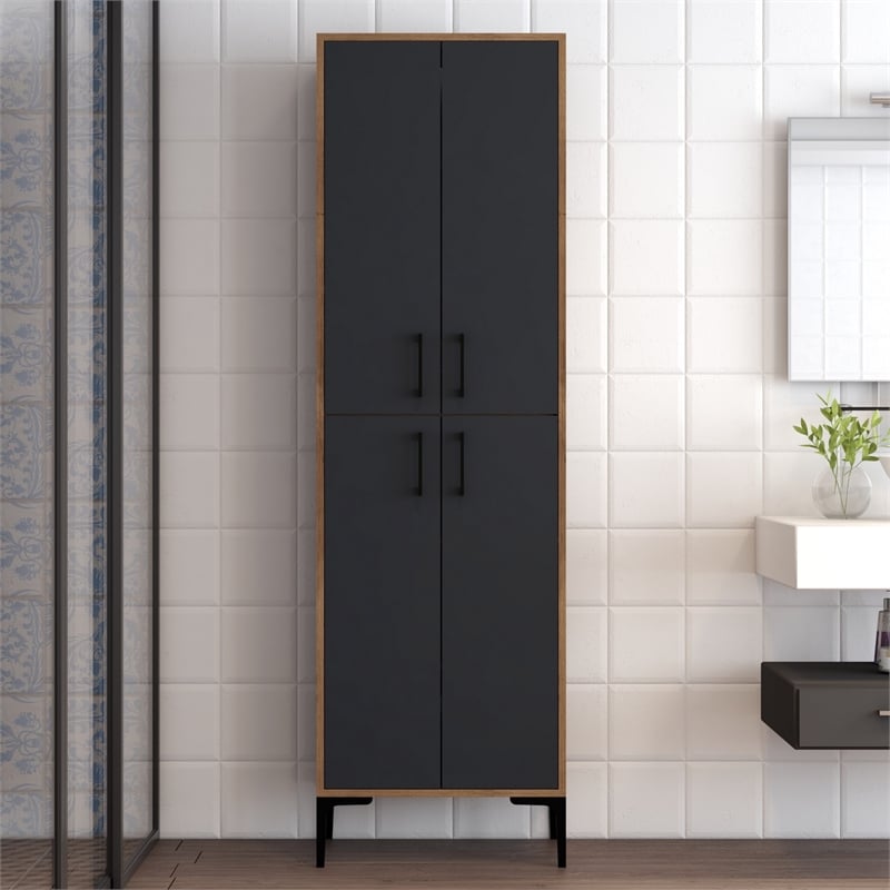 Maklaine Multi-Purpose Cabinet with Shelves in Walnut and Anthracite