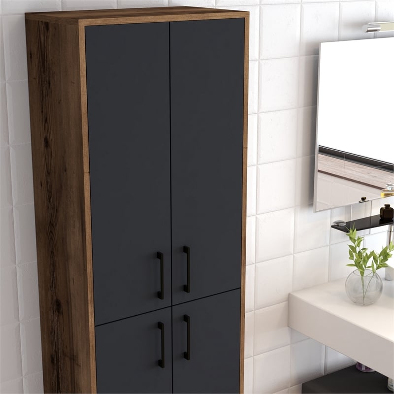 Maklaine Multi-Purpose Cabinet with Shelves in Walnut and Anthracite