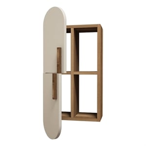 Maklaine Wall Shelf with Cabinet and Shelves in Walnut and Cream