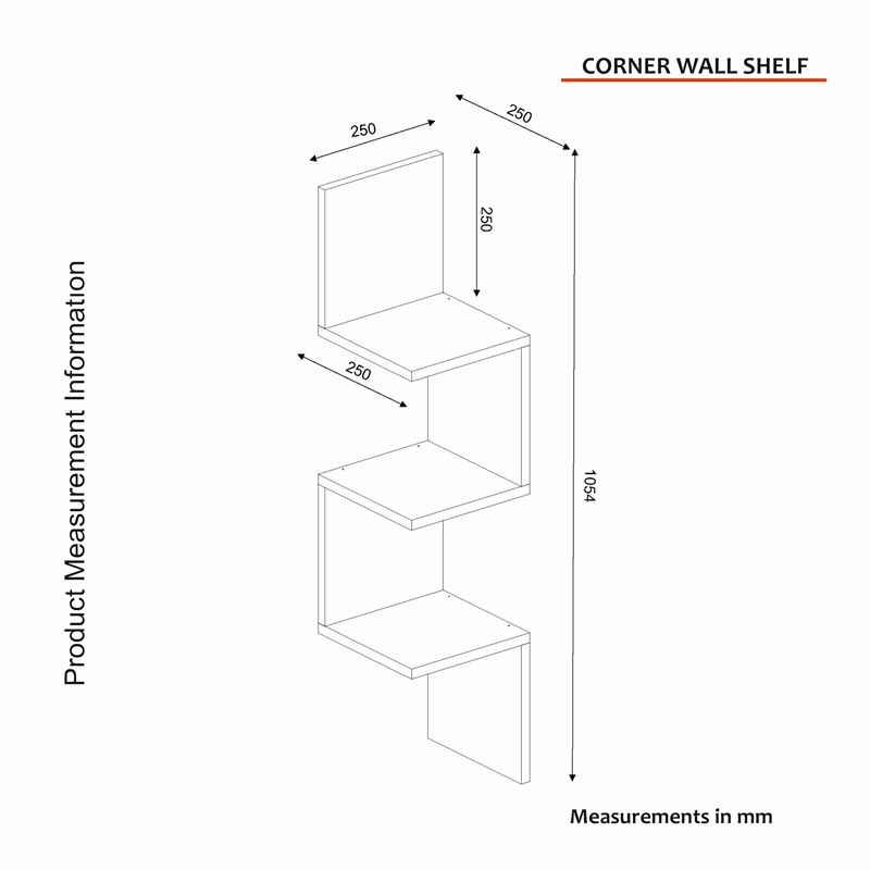 Maklaine Scandinavian Corner Wall Shelf with Shelves in White
