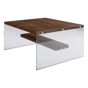 Maklaine Coffee Table with Solid Wood and Tempered Glass in Walnut