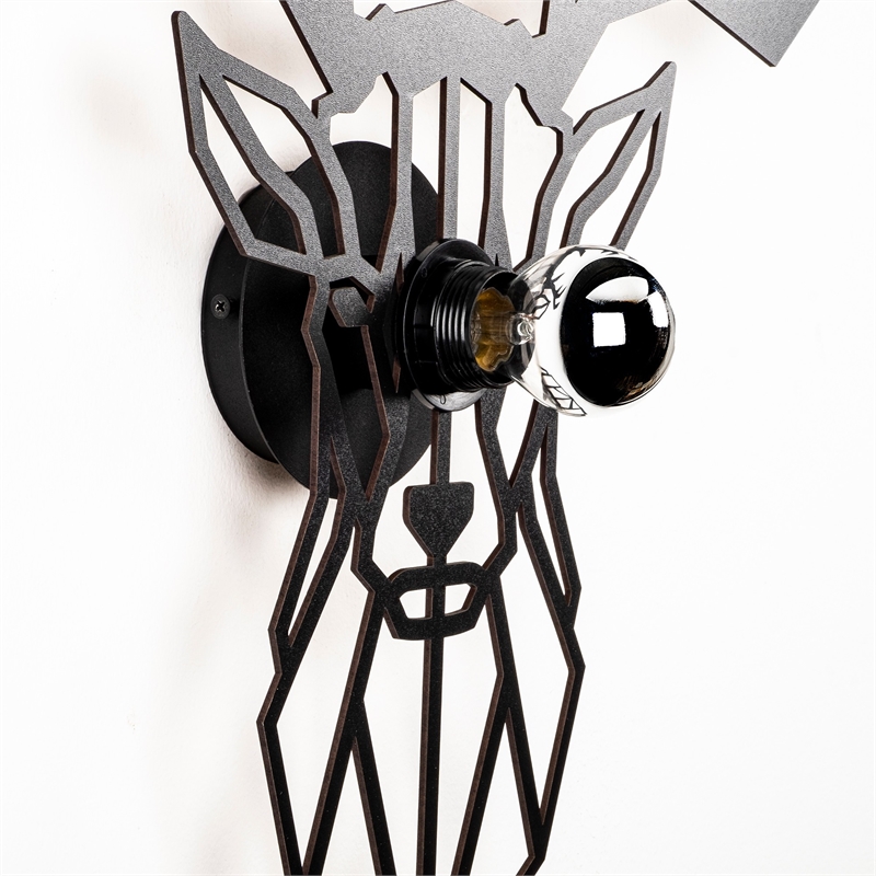 Maklaine MDF Wall Lamp with Metal Cap and E27 Socket in Black