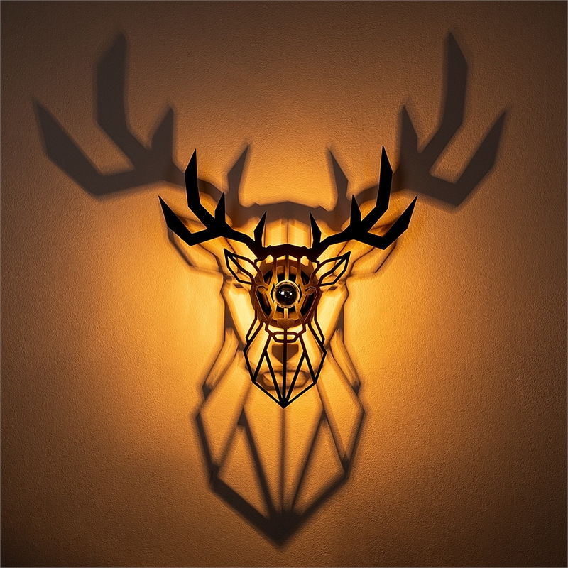 Maklaine MDF Wall Lamp with Metal Cap and E27 Socket in Black