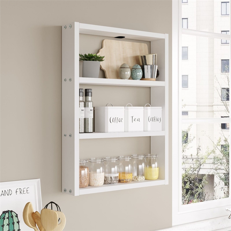 Maklaine Modern Wall Shelf with Multiple Storage Shelves in White