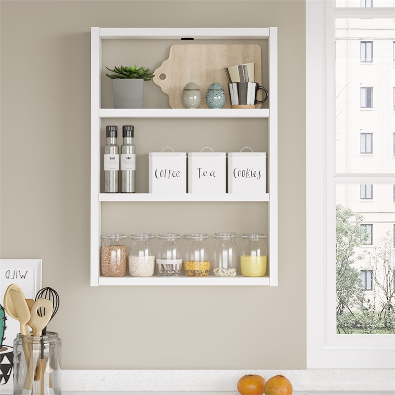 Maklaine Modern Wall Shelf with Multiple Storage Shelves in White
