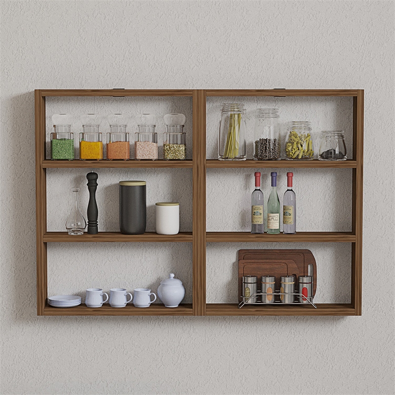 Maklaine Hexagonal Wall Shelf with Multiple Shelves in Walnut