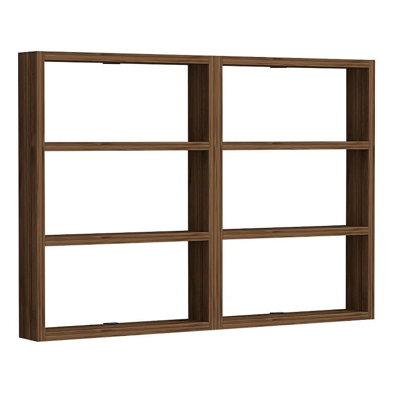 Maklaine Hexagonal Wall Shelf with Multiple Shelves in Walnut