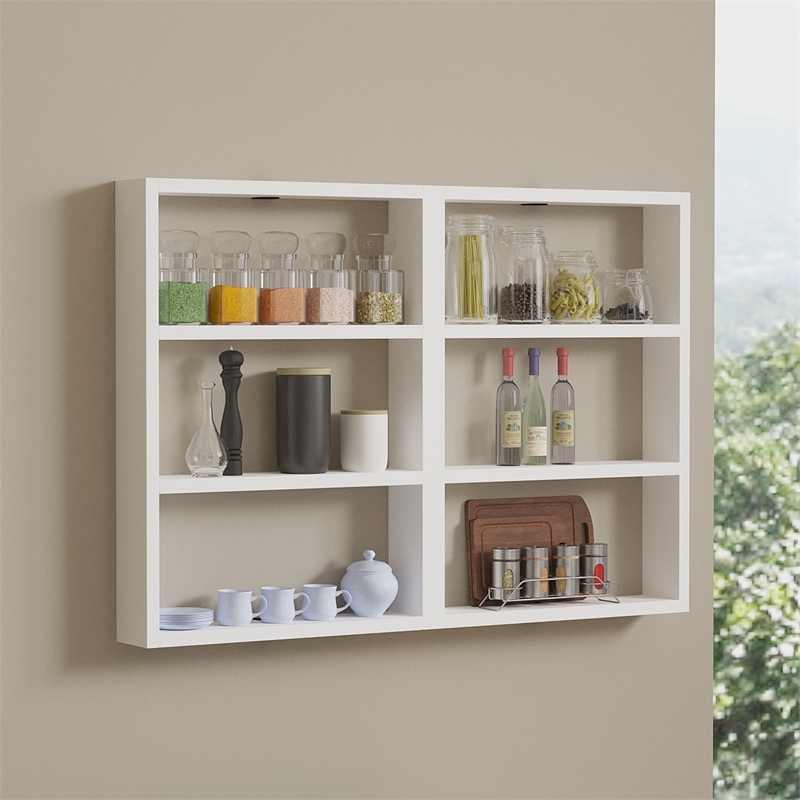 Maklaine Hexagonal Wall Shelf with Multiple Shelves in White