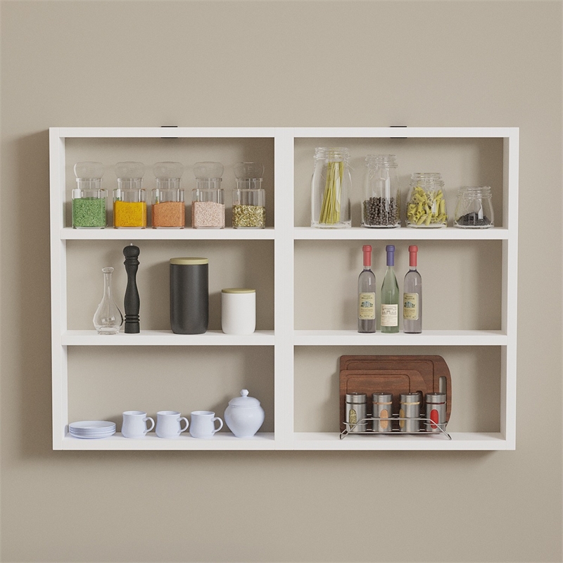 Maklaine Hexagonal Wall Shelf with Multiple Shelves in White