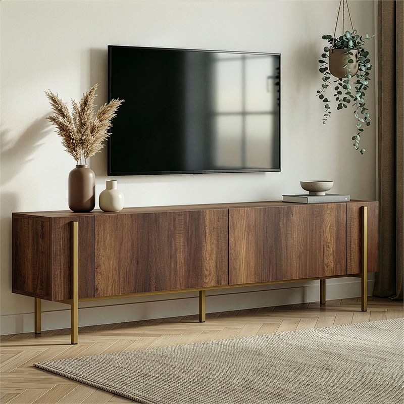 Maklaine Nexus TV Stand in Barok Walnut and Gold with Metal Legs