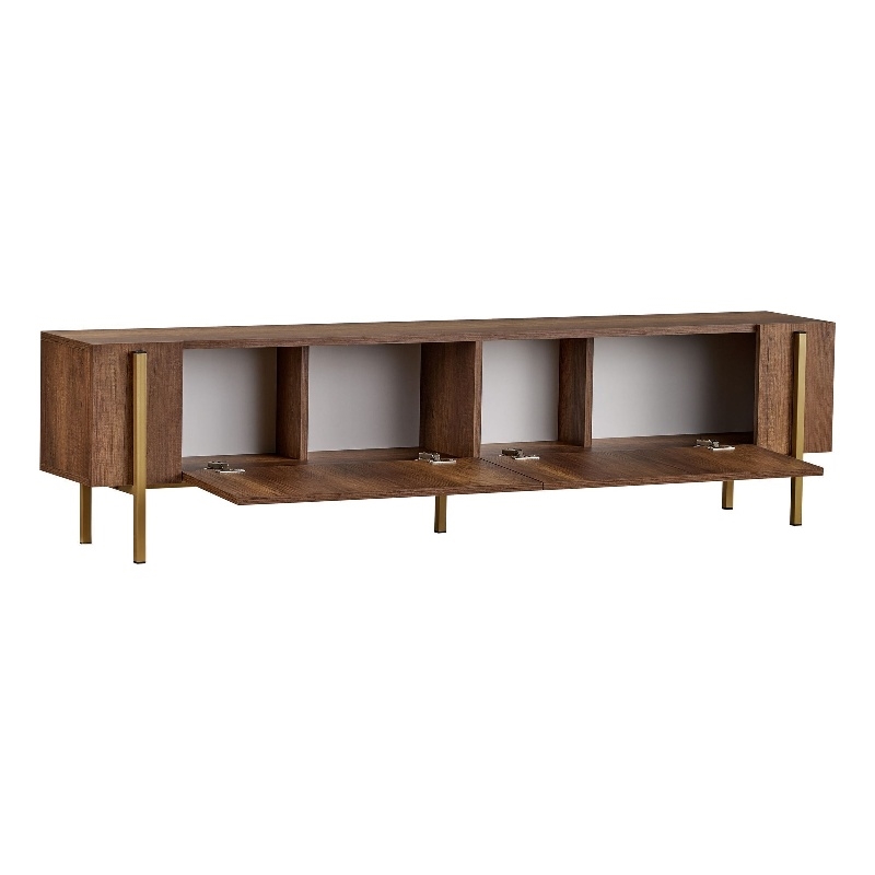Maklaine Nexus TV Stand in Barok Walnut and Gold with Metal Legs