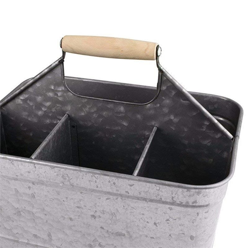 Maklaine Metal Caddy Serveware with Mango Wood Handle in Gray Finish