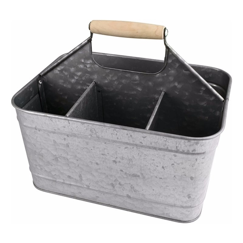 Maklaine Metal Caddy Serveware with Mango Wood Handle in Gray Finish