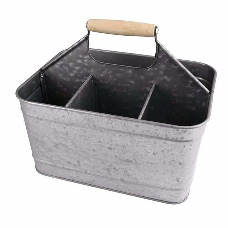 Maklaine Metal Caddy Serveware with Mango Wood Handle in Gray Finish