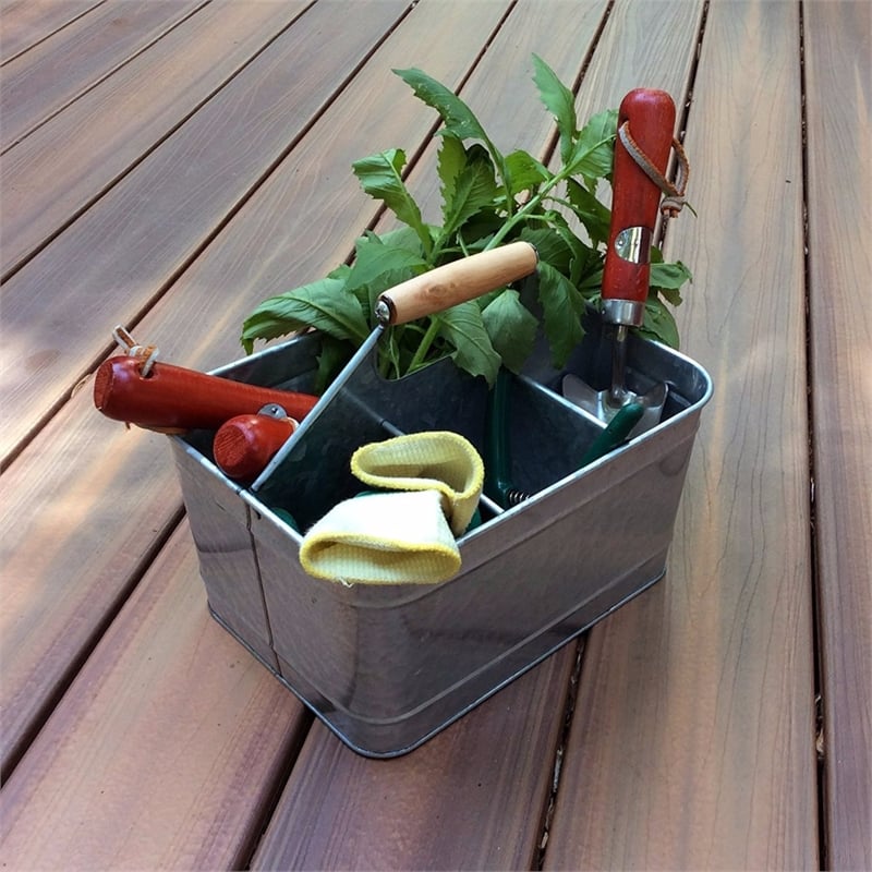 Maklaine Metal Caddy Serveware with Mango Wood Handle in Gray Finish