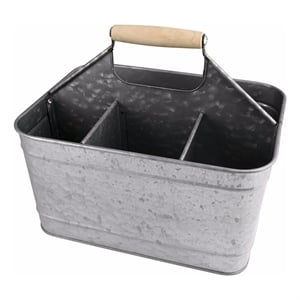 Maklaine Metal Caddy Serveware with Mango Wood Handle in Gray Finish