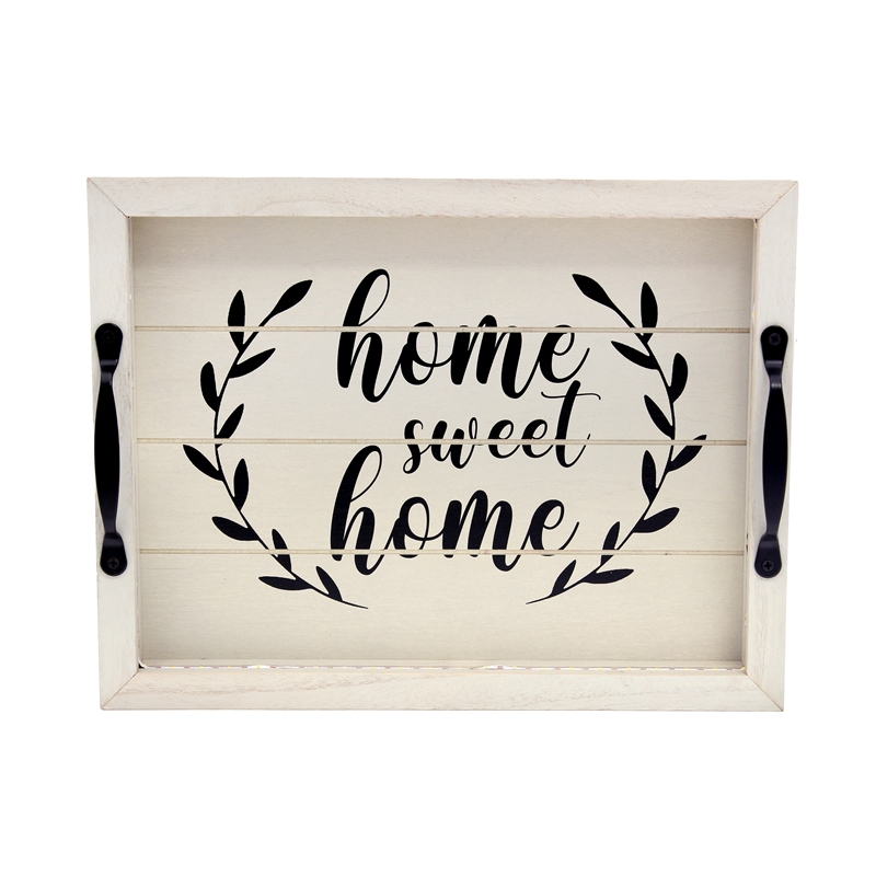 Maklaine Wooden Serving Tray with LED in Whitewashed Wood and Black