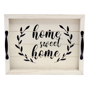 Maklaine Wooden Serving Tray with LED in Whitewashed Wood and Black