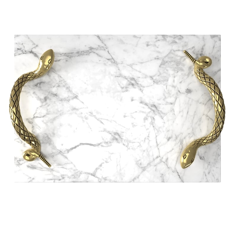Maklaine White Marble Decorative Tray with Brass Snake Handles