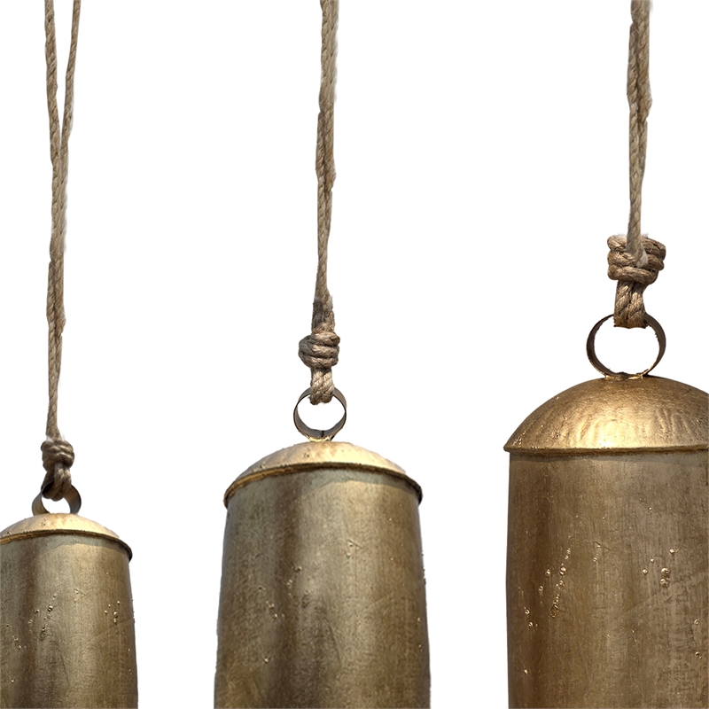 Maklaine Set of 3 Decorative Iron Cow Bells in Antique Gold Finish