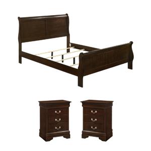 Maklaine Bedroom 3Pc Set of King Sleigh Bed and Nightstand in Cappuccino