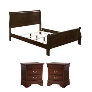 Maklaine 3Pc Set of  King Sleigh Bed and 2-Drawer Nightstands in Cappuccino