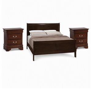 Maklaine 3Pc Set of Full Sleigh Bed & Nightstands in Cappuccino