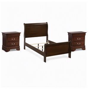Maklaine 3Pc Set of Twin Sleigh Bed and Nightstands in Cappuccino