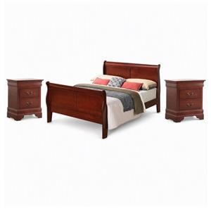 Maklaine King Sleigh Bed and 2-Drawer Nightstands Set in Cherry