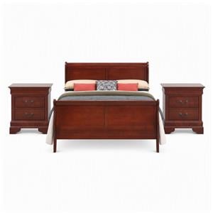 Maklaine Sleigh Bed and 2-Drawer Nightstands Set in Cherry